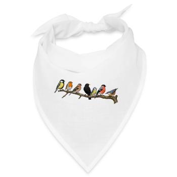 Heimische Singvögel auf Ast - Bandana - Weiß - Vorne