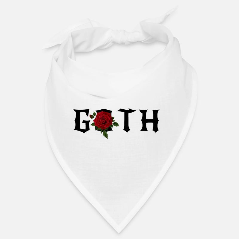 Goth Gothic Theme with a Red Rose - Bandana - white