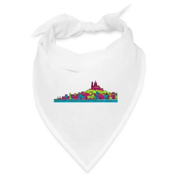 Marseille City Skyline Basilika Moderne Linienkunst - Bandana - Weiß - Vorne