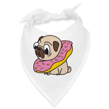 Mops Donut Hund Tiere Haustiere - Bandana - Weiß - Vorne