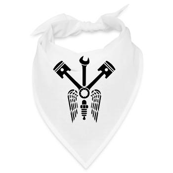 Kolben Schlüssel gekreuzt mit Flügeln & Zündkerze - Bandana - Weiß - Vorne