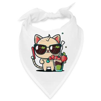 Katze mit Sonnenbrille und Cocktail - Bandana - Weiß - Vorne