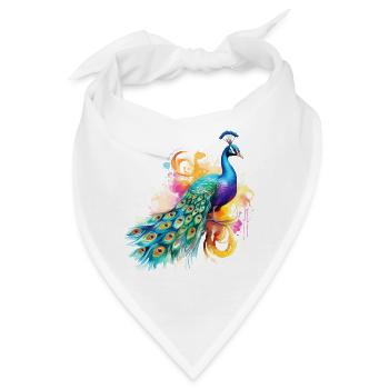 Pfau Blumen Pfauenfeder Exotisch Farbenfroh Bunt - Bandana - Weiß - Vorne