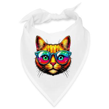 Kater mit Sonnenbrille - Bandana - Weiß - Vorne