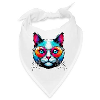 Kater mit Sonnenbrille - Bandana - Weiß - Vorne