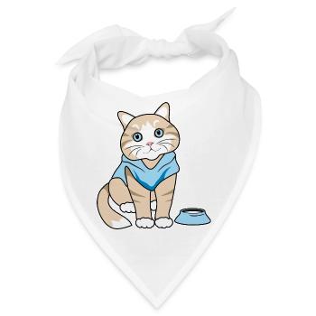 Süße Katze mit Napf - Bandana - Weiß - Vorne