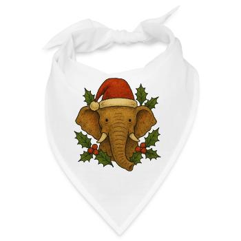 Weihnachtselefant mit Stechpalme und Weihnachtsmütze - Bandana - Weiß - Vorne