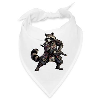 Waschbär Samurai mit Katana - Bandana - Weiß - Vorne