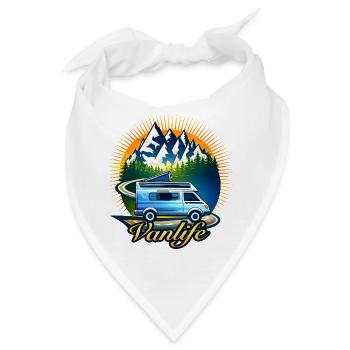 Vanlife Camper Illustration Bergmotiv  - Bandana - Weiß - Vorne