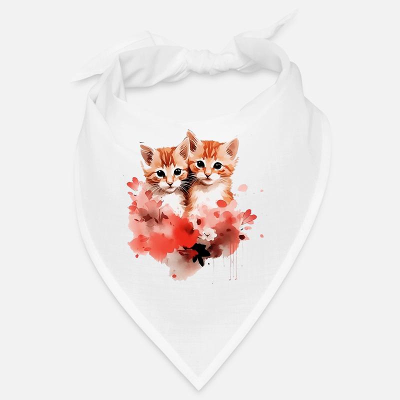 Fleurs de Duo de chatons aquarelle - Bandana - blanc