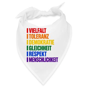 Vielfalt und Toleranz – Werte in Regenbogenfarben - Bandana - Weiß - Vorne