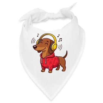 Dackel Musik Kopfhörer Hund Sound T-Shirt - Bandana - Weiß - Vorne