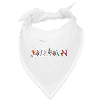 JULIAN Namenskunst mit gestickten Blumen - Bandana - Weiß - Vorne