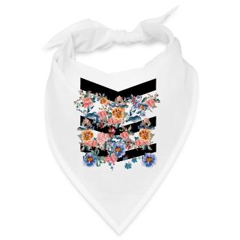 Bunte Blumen mit schwarzen Linien - Bandana - Weiß - Vorne