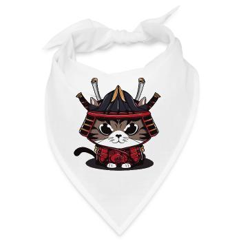 Süße Samurai Katze traditionelle Kleidung - Bandana - Weiß - Vorne