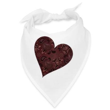 dunkelrotes Herz im Paisley Muster Stil - Bandana - Weiß - Vorne