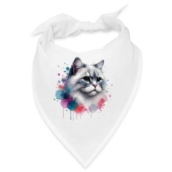 Aquarell Katzenkopf - Bandana - Weiß - Vorne