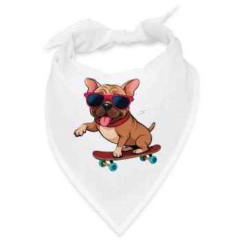 Bulldogge auf einem Brett mit Brille - Bandana - Weiß - Vorne