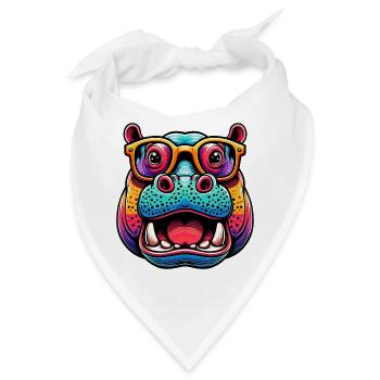 Nilpferd mit Brille - Bandana - Weiß - Vorne