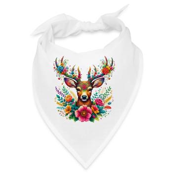 Hirsch mit Blumen geschmückt - Bandana - Weiß - Vorne