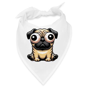 Lustiger Mops Cartoon mit großen Kulleraugen - Bandana - Weiß - Vorne