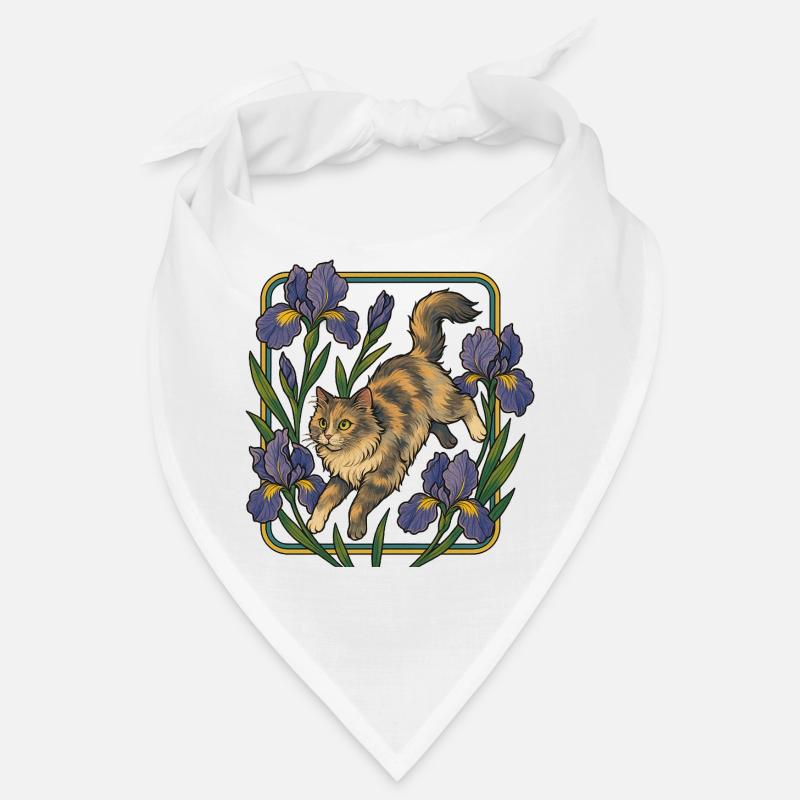 Elegant Cat Among Iris Flowers Bandana