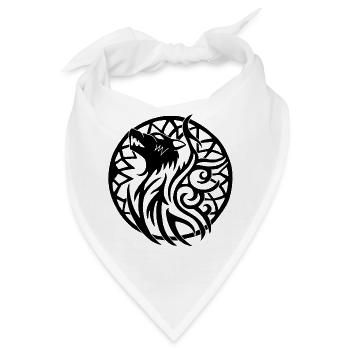 Schwarzer Wikingerwolf und Talisman des Glücks - Bandana - Weiß - Vorne
