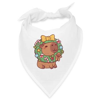 Süßes Capybara mit Weihnachtskranz Lustig - Bandana - Weiß - Vorne