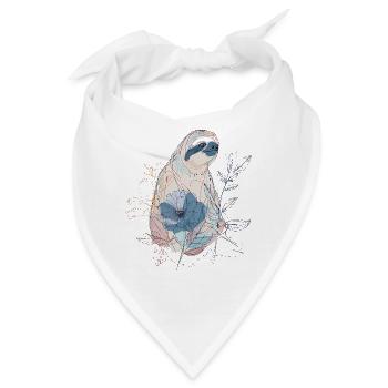 Lineart Faultier mit blauer Blüte – Boho Stil - Bandana - Weiß - Vorne