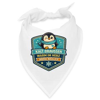 Kalt Draußen Warm Im Herz Pinguin - Bandana - Weiß - Vorne