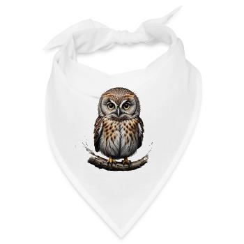 Waldkauz Porträt auf Ast - Bandana - Weiß - Vorne
