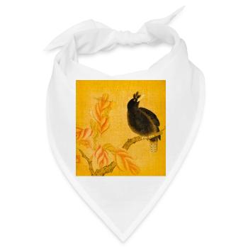Schwarzer Singvogel auf gelben Blüten - Bandana - Weiß - Vorne