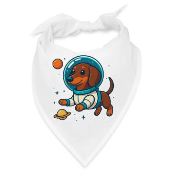 Dackel im All – Süßer Astronaut Hund - Bandana - Weiß - Vorne
