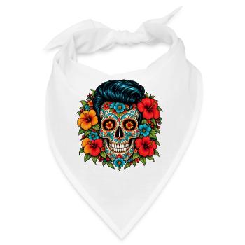 Flower Skull – Rockabilly Sugar Skull - Bandana - Weiß - Vorne