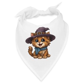 Hexenkatze mit Hut und Schal - Bandana - Weiß - Vorne