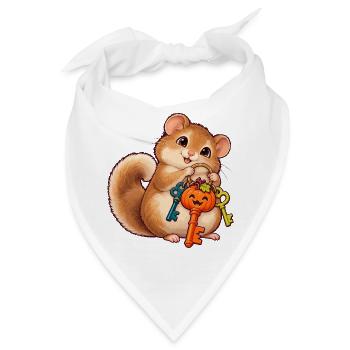 Süße Haselmaus mit Kürbis-Schlüssel - Bandana - Weiß - Vorne