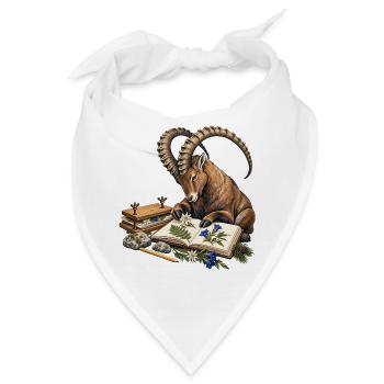 Steinbock führt ein Alpenherbarium - Bandana - Weiß - Vorne