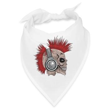 Totenschädel Punk Irokese mit Kopfhörern - Bandana - Weiß - Vorne