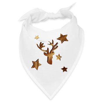 Hirschkopf in Holzoptik mit Sterne für Weihnachten - Bandana - Weiß - Vorne