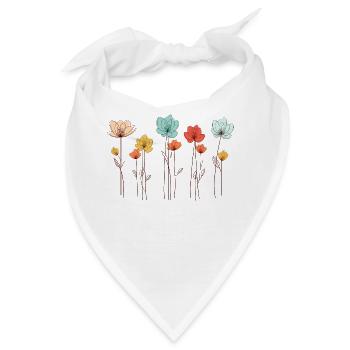 Einzelne Blumen, line art, Mohn, Frühling, Sommer - Bandana - Weiß - Vorne
