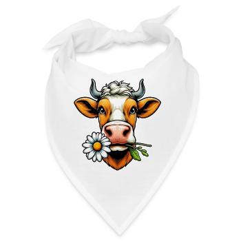 Kuh mit einer Gänseblümchenblume im Maul Blumen - Bandana - Weiß - Vorne
