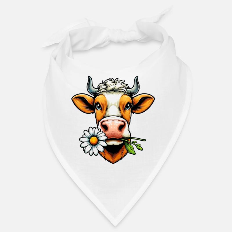Vache avec une fleur de marguerite dans sa bouche fleurs Bandana