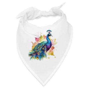 Pfau Pfauenfeder Exotisch Farbenfroh Bunt Kunst - Bandana - Weiß - Vorne