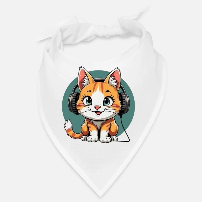 Chat mignon avec des écouteurs - écouter de la musique Bandana