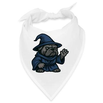 Bulldogge Zauberer Zauber Zauber in blauer Robe Kunst - Bandana - Weiß - Vorne