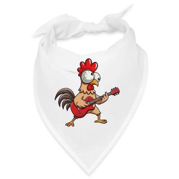 Süßes Huhn Henne Hahn Cartoon Musiker Gitarre - Bandana - Weiß - Vorne