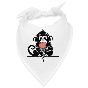 Frecher Affe mit Eis | Lustiges Sommer T Shirt - Bandana - Weiß - Vorne