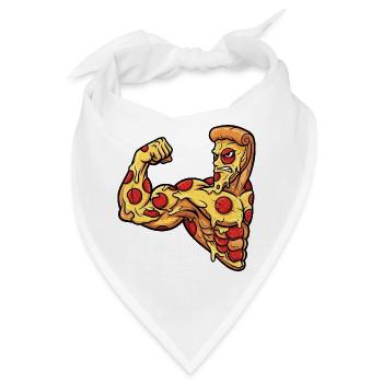Muskulöse Cartoon Pizza Salami Bodybuilder Fitness - Bandana - Weiß - Vorne