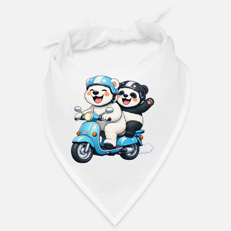 Eisbär und Pandabär auf einem Roller Bandana