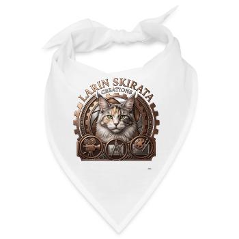 Steampunk Katze Porträt mit Zahnrädern - Bandana - Weiß - Vorne